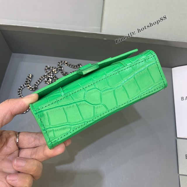 Balenciaga專櫃爆款mini Hourglass沙漏包 巴黎世家鱷魚紋綠色超迷你號手提肩背女包 fyj1550